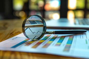 Explore the world of finance with our high-resolution image of digital financial graphs being analyzed with a magnifying glass. Perfect for business, data analysis, and financial strategies.