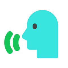 Vector person speaking, speech recognition, voice activation icon. Black, white background. Perfect for app and web interfaces, infographics, presentations, marketing, etc.