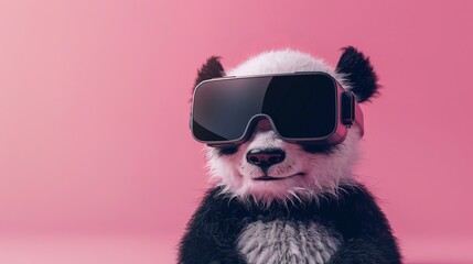 Obraz premium Panda with 3d VR glasses on the isolated background