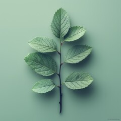 Single branch of a plant with green leaves on a pastel green background.
