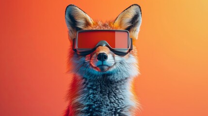 Fox with 3d VR glasses on the isolated background