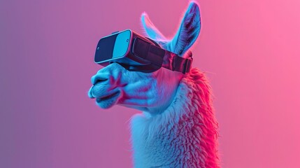 Llama with 3d VR glasses on the isolated background