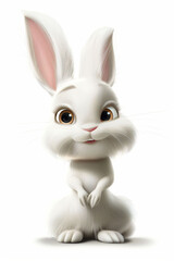 Fototapeta premium petit lapin assis ,sur fond blanc, ia générative