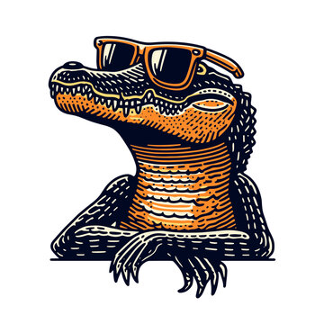 cool alligator wearing sunglasses funny illustration