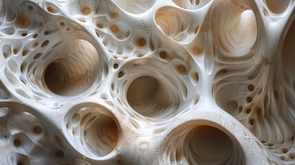 The image is a 3D rendering of a porous material. It could be used in a variety of applications, such as a lightweight building material or a filter.