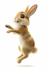 Obraz premium petit lapin qui saute ,dessin rigolo,sur fond blanc, ia générative