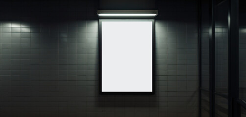 Billboard Mockup in Subway Station. Empty Lightbox Display on Metro Platform. Underground Advertisement Space. Generative AI