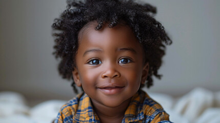 Cute smiling adorable African American baby boy. 