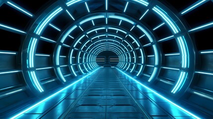 Obraz premium Technology blue black grid future space tunnel poster background