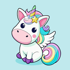 Fototapeta premium Magical rainbow unicorn: a masterpiece of vector art, reflecting the world of fairy tales and fantasies.