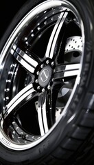 Fototapeta premium Detailed close ups of car wheels and rims highlighting intricate designs and shiny surfaces
