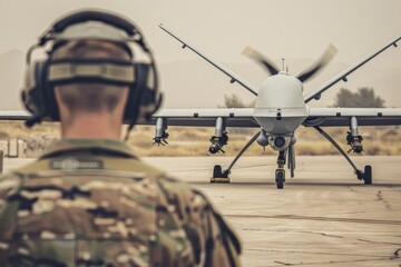 Fototapeta premium Military Drone Operator - Ground Control - Surveillance, Defense Technology, Tactical Operations