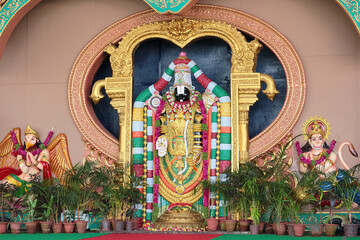 Deity of Balaji, Hanuman and Garuda at Tirumala in Tirupati, India.