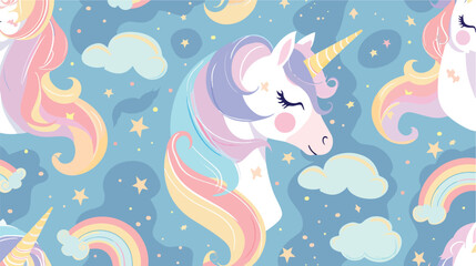 Unicorn head with rainbows in color pastel pattern vector