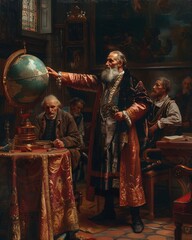 Heliocentrism vs Geocentrism  Renaissance Art A Renaissancestyle illustration of Galileo defending his heliocentric model against the Church, with figures in period clothing and dramatic lighting