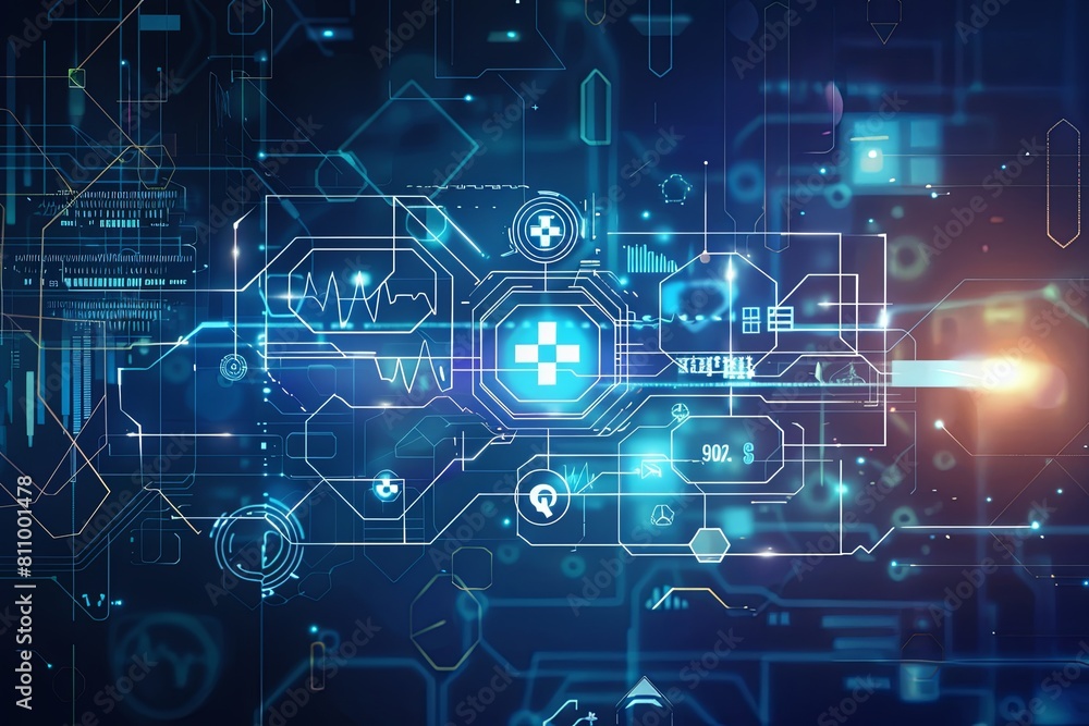 Poster A pattern of blue and black hexagonal shapes creating an abstract background. Generative AI