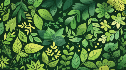 Vector floral green fresh background with leaves 