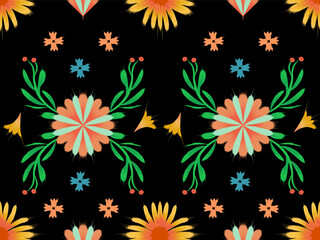 Ikat floral paisley embroidery seamless pattern on background. Ikat ethnic oriental pattern traditional. Aztec style abstract vector illustration. design for ikat fashion texture,fabric,clothing,wrap
