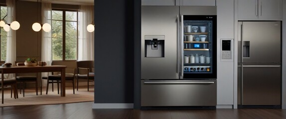Showcase the power of the Internet of Things with a visually stunning image of a smart home filled with various connected devices and appliances AI, such as smart refrigerators, coffee makers