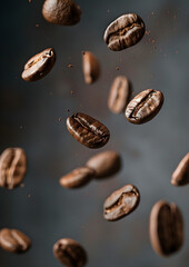 photo of coffee beans in midair