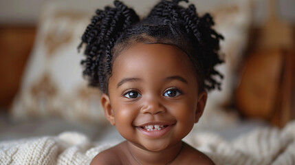 Cute smiling adorable African American baby girl.