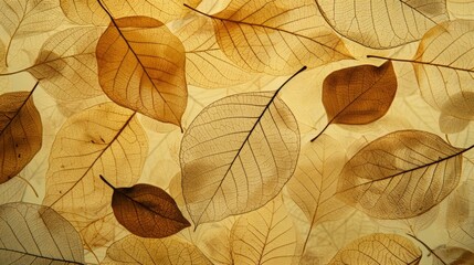 The image is a close-up of a variety of autumn leaves