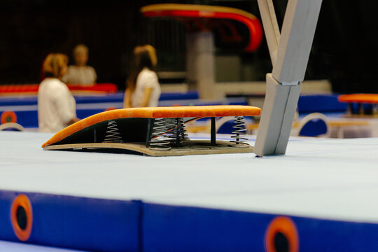 springboard for exercise vault artistic gymnastics on background vaulting table