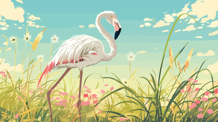 White flamingo in field Vector style vector design illustration