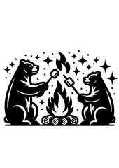 Naklejka premium Bear Campfire SVG, Bear SVG, Camping SVG, Marshmallow SVG, Bonfire SVG, Bear Silhouette Bonfire Clipart, Bear Cut file for Cricut, Camping Art Print