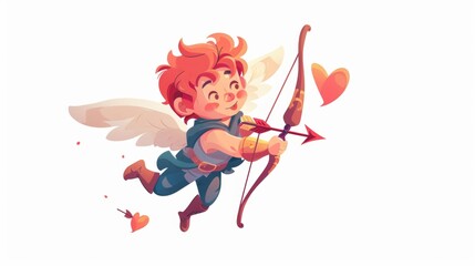 Obraz premium Cute Cupid angel with bow and arrow symbolizing love