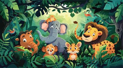 wild animals greeting background cartoon Vector style
