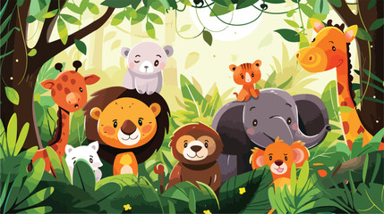 wild animals greeting background cartoon Vector style