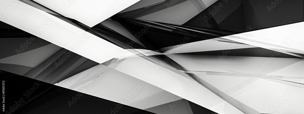 Fototapete A geometric abstract design in black and white, featuring intricate shapes and lines creating a visually striking pattern.