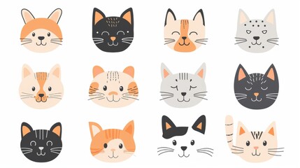 Obraz premium Flat Vector illustration of cute cat. Collection sets