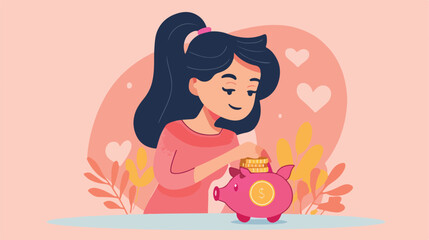 woman putting money in piggy bank Vector style 