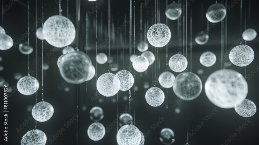 Poster Delicate orbs dangle, casting soft glows, creating a serene and otherworldly atmosphere indoors.
