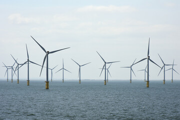 Wind mills farm out in the North Sea
