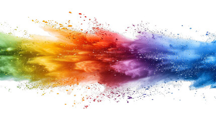 Rainbow powder explosion isolated on a transparent background