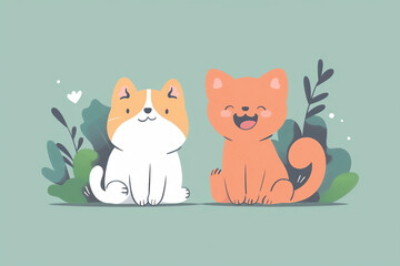 Chubby flat design front view playful pets animation Splitcomplementary color scheme