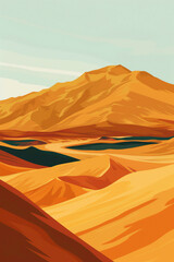 Desert flat design side view sand dunes water color Complementary Color Scheme