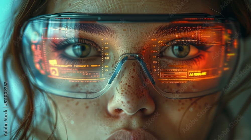 Poster futuristic augmented reality, the integration of time data into vision enhancement technology is sha