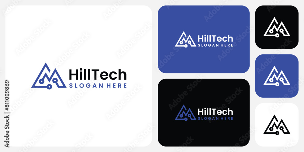 Poster vector logo design of initials letters c, m shape mountain geometric technology connection with mode