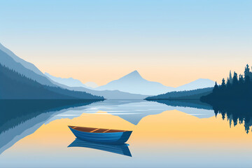 Floating flat design front view serene lake animation vivid