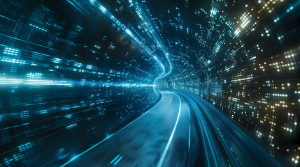 Obraz premium Digital lines high speed. curved bright neon lines. Smooth is used to portray a data network.