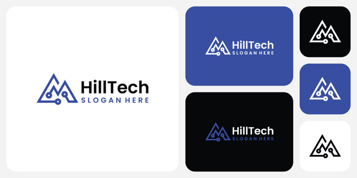 Vector logo design of initials letters C, M shape mountain geometric technology connection with modern, simple, clean and abstract style.