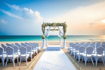 Fototapeta premium luxurious wedding, serene beach setting,white sweeping arches