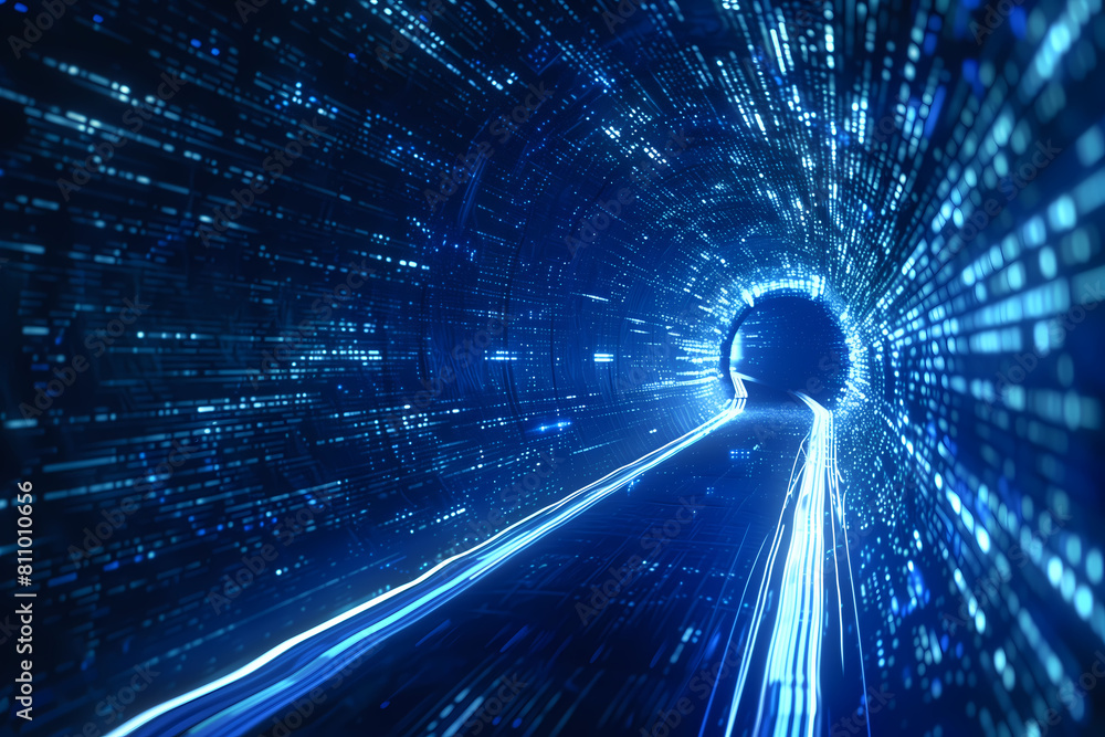 Wall mural digital lines high speed. curved bright neon lines. smooth is used to portray a data network.