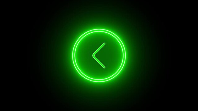 Angle circle left  arrow line animation. Black background 4k video. Animated neon arrow on black screen background