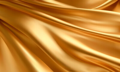 Realistic Texture of Golden Silk Background. Vector texture of silk natural fabric with smooth pleats, drapery