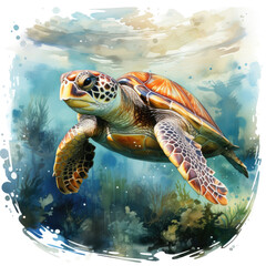 Obraz premium watercolor turtle Retro Summer clipart